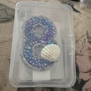 Seashell Number 8 Cake Candle - Purple and Silver